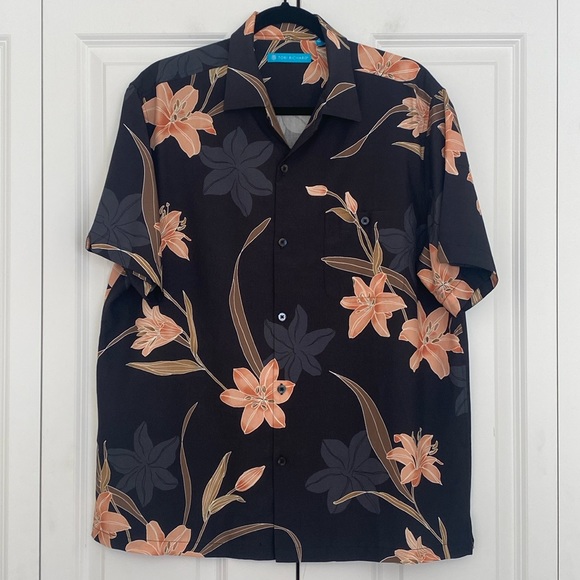 Tori Richard Other - Tori Richard Hawaiian Floral Fancy Aloha Shirt Black and Peach Size Medium